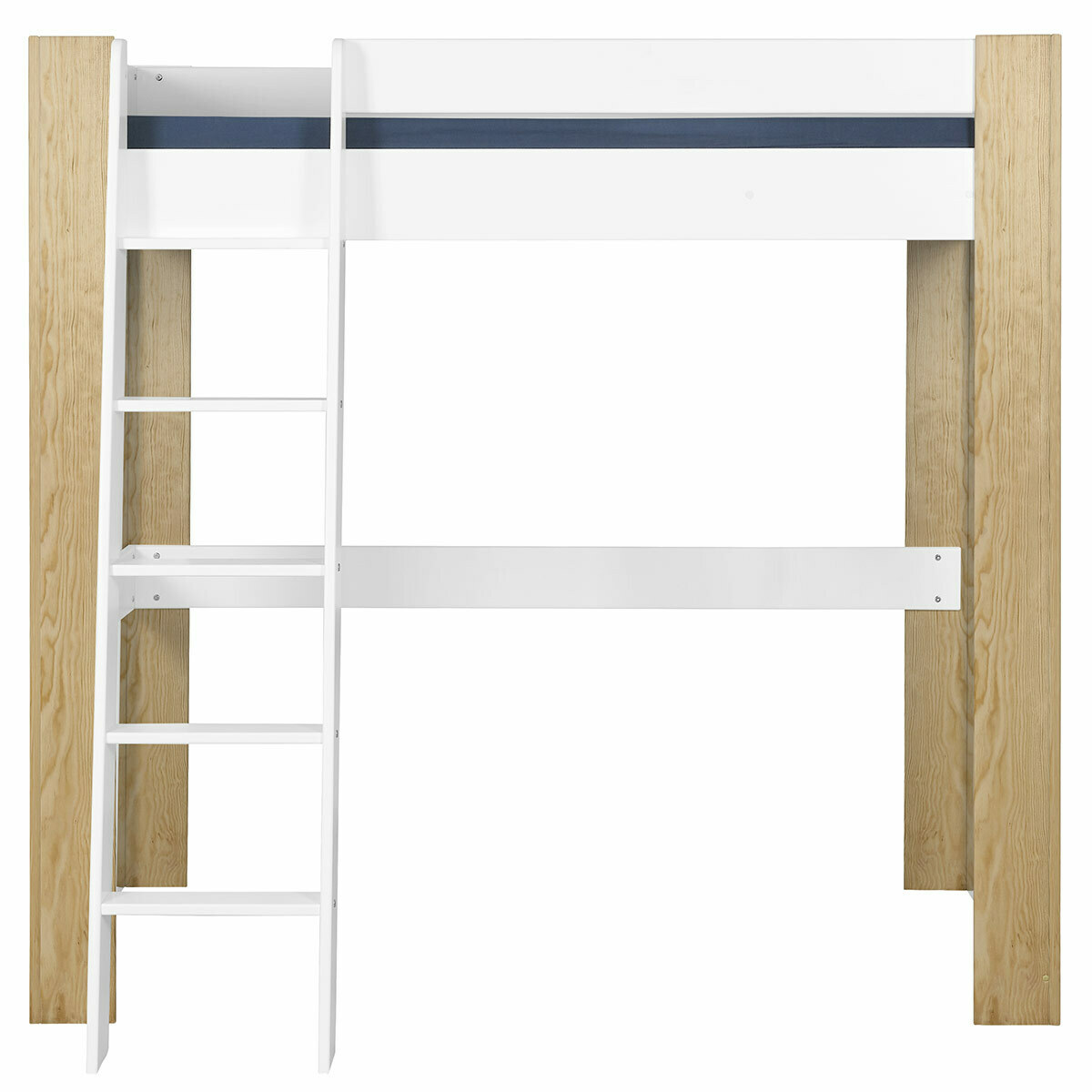 Lit mezzanine 2 places avec bureau Bois massif LEE blanc et bois, AKITEN RETAIL