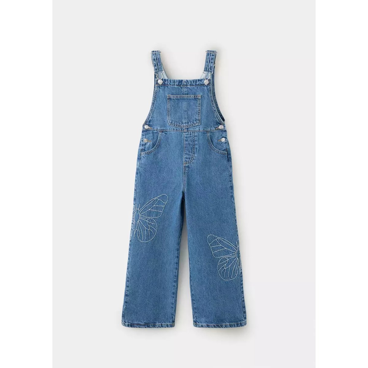 Salopette en jean brodée de papillons bleu foncé, MANGO KIDS