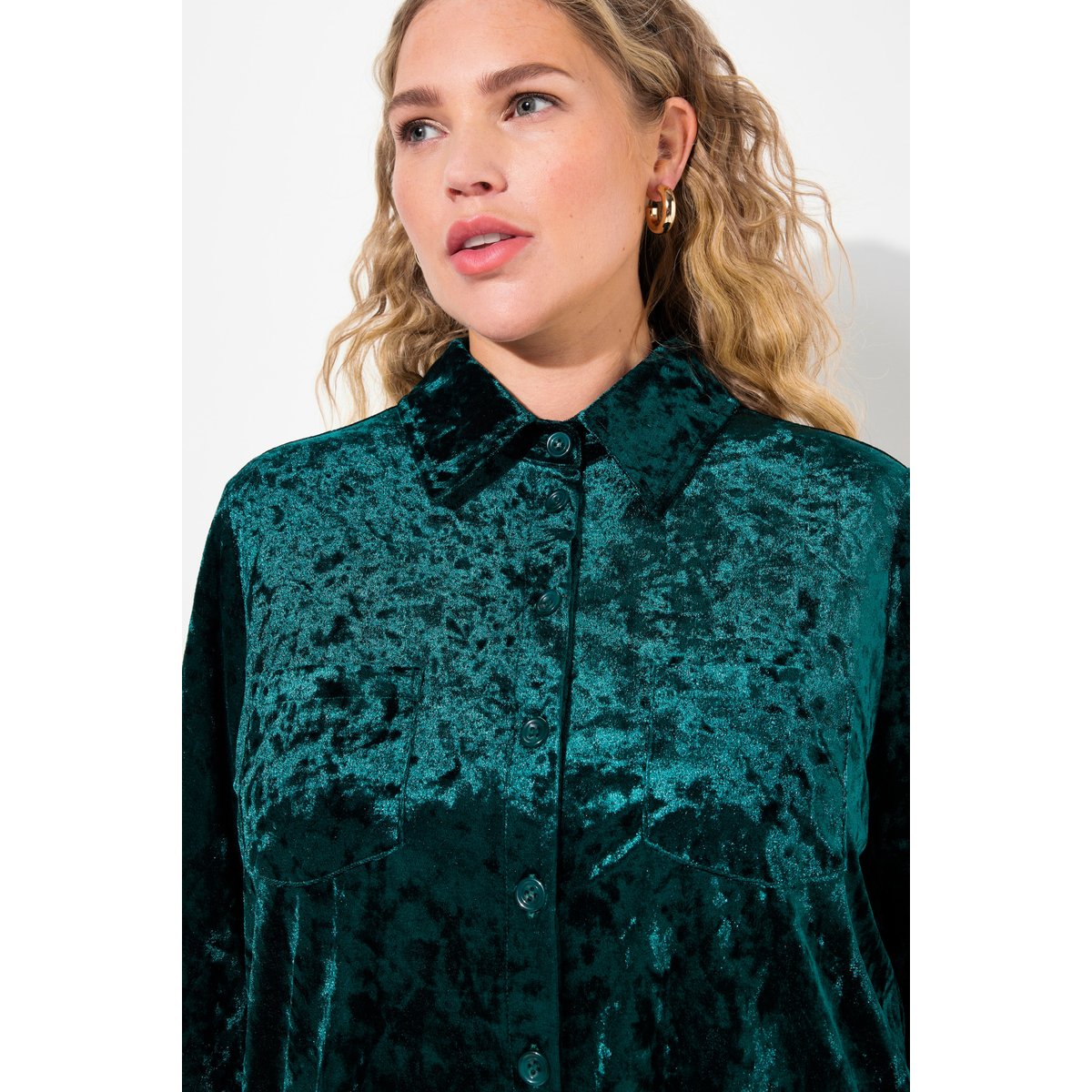 Chemisier en velours, coupe évasée vert sapin, ULLA POPKEN