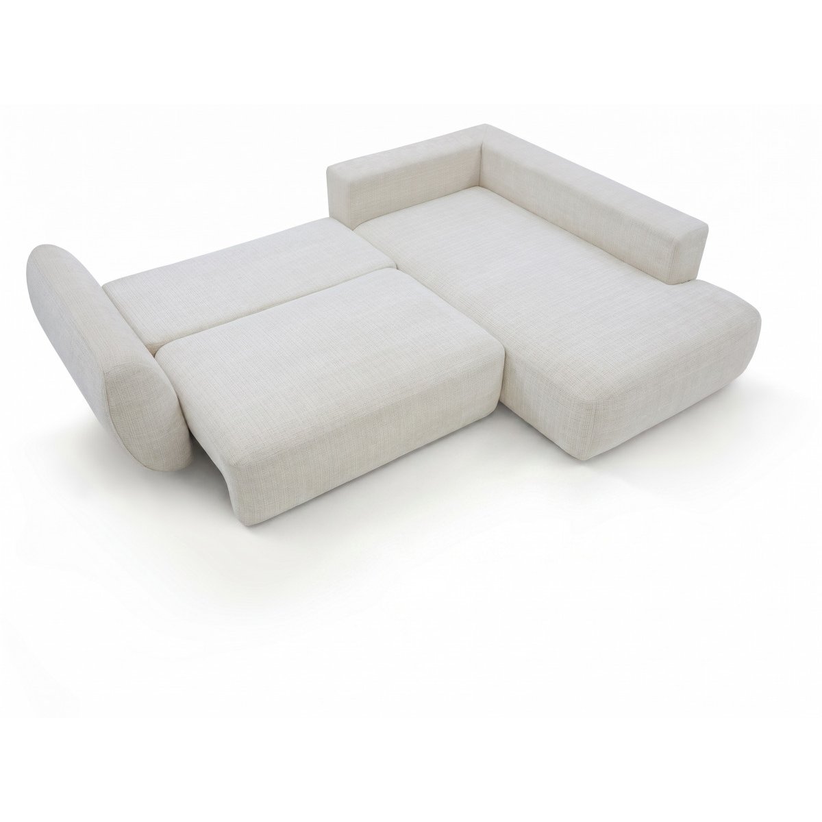Canapé d'angle convertible 4 places en tissu texturé, DENISE blanc, BOBOCHIC