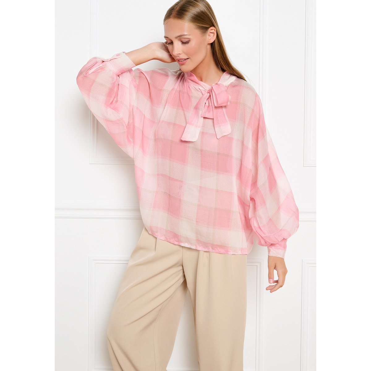 Blouse voile à n?ud rose clair, LOLALIZA