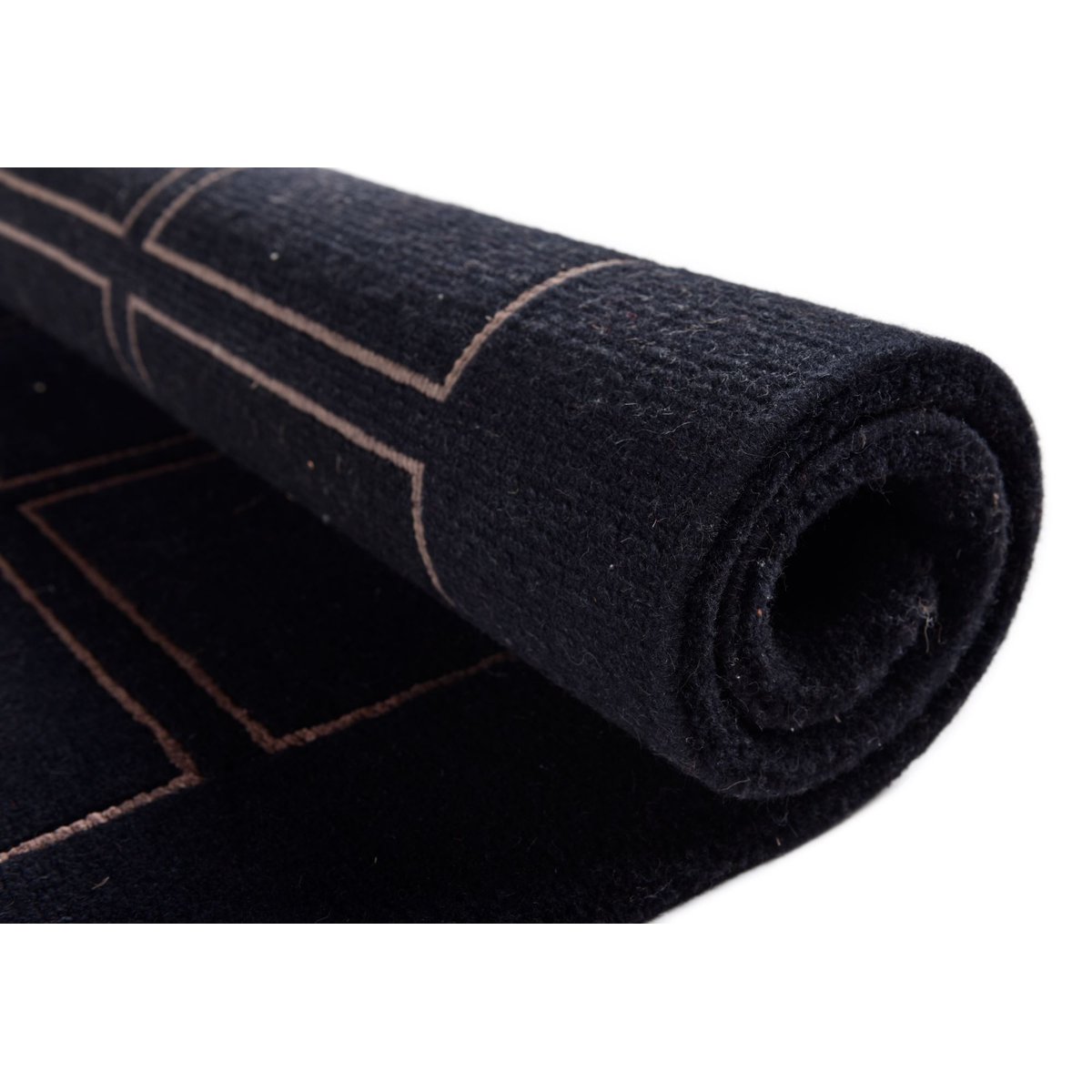 Tapis salon Gundaka noué main en laine noir, THEKO