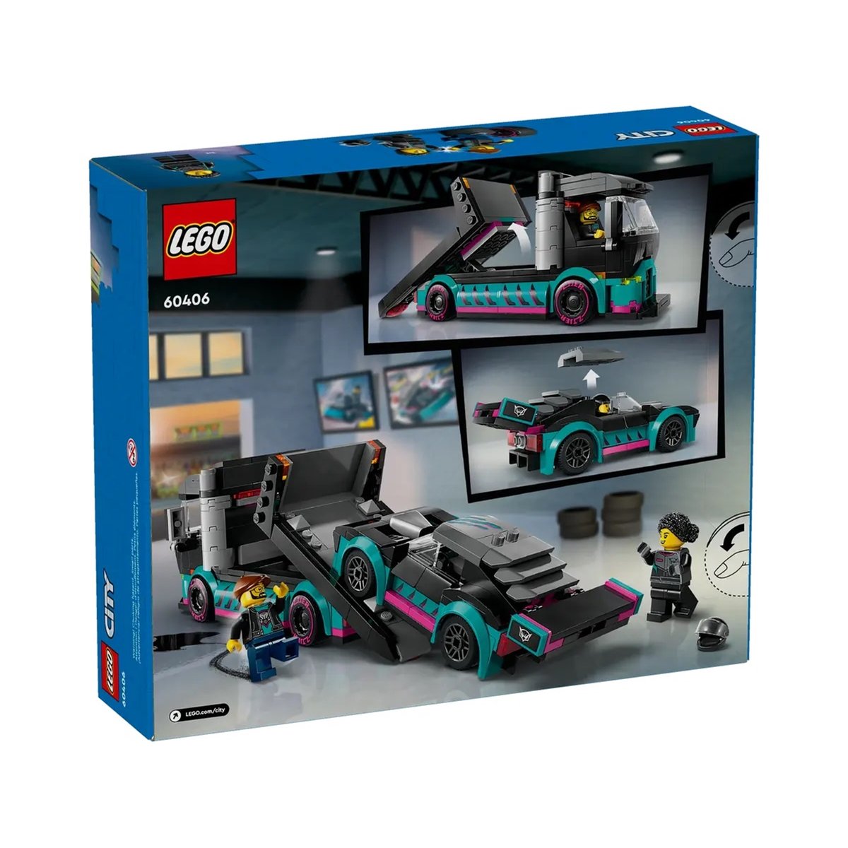LEGO City - Voiture de course et camion de transport - Set 60406 pour enfants multicolore, LEGO