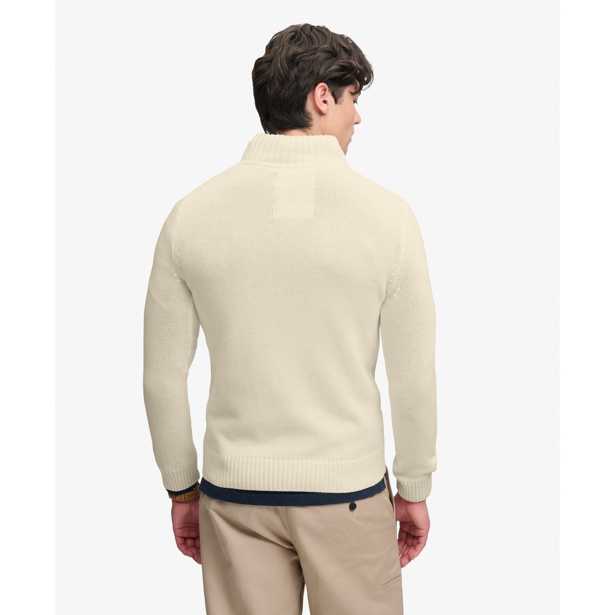 Pull Maille Demi-Zip Coupe Ajustée crème, SUPERDRY