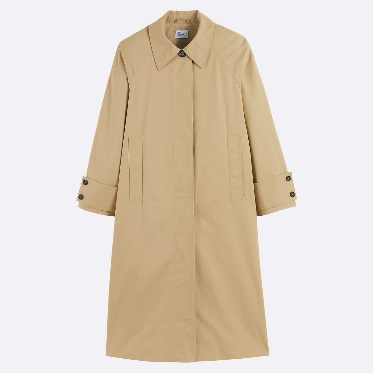 Long Trench Coat with Button Fastening beige, La Redoute Collections x ADN Paris