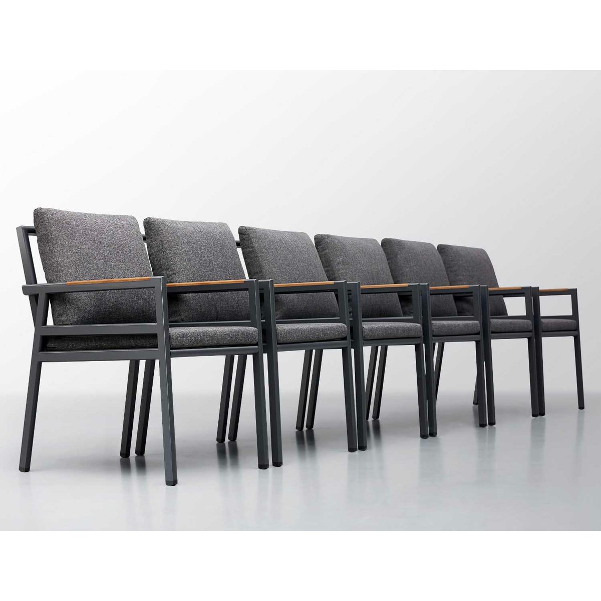 Ensemble repas 4 places jardin en aluminium et teck, GLORIA gris anthracite, AU JARDIN DE CHLOÉ