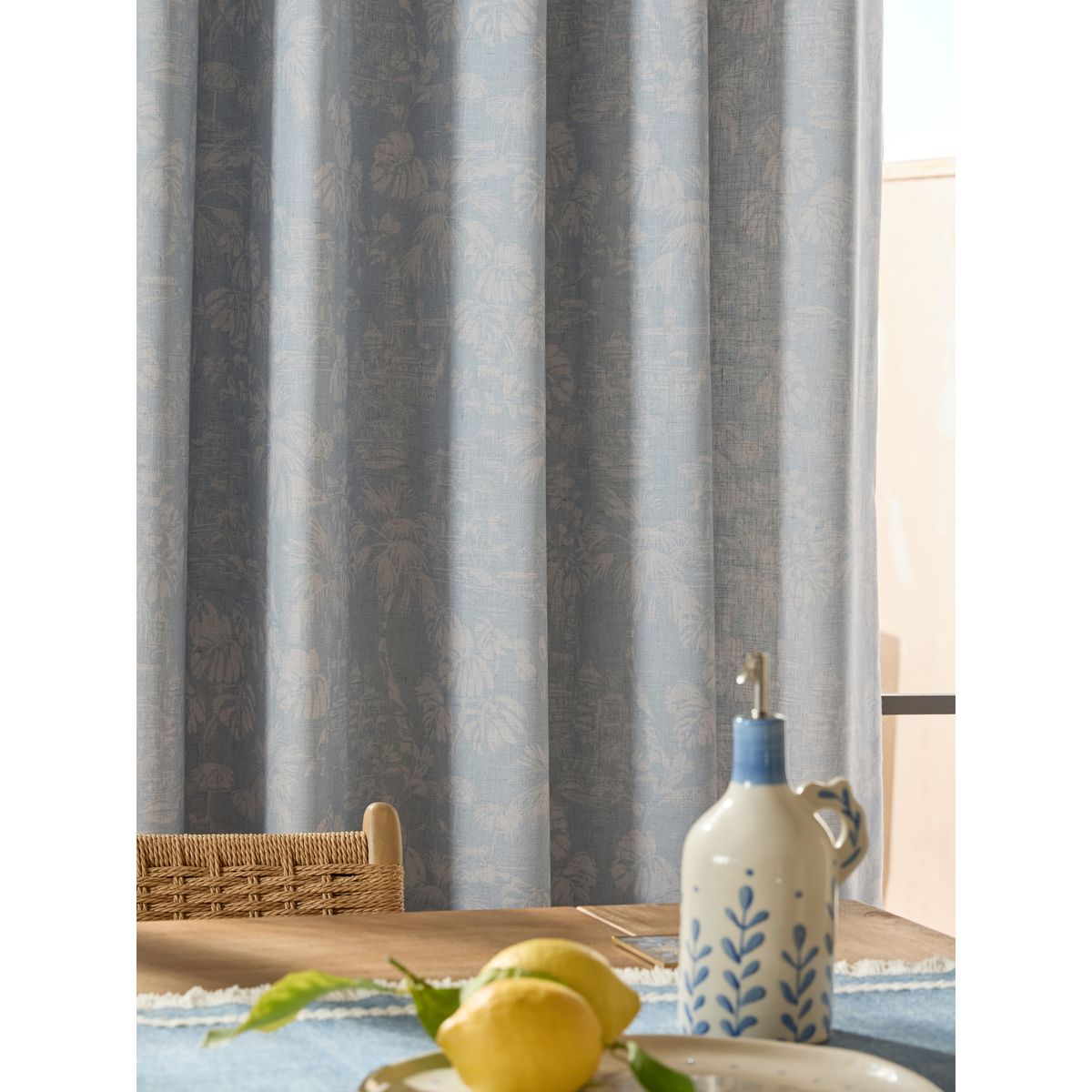 Rideaux doublés aspect lin à œillets et toile bleu, NEXT