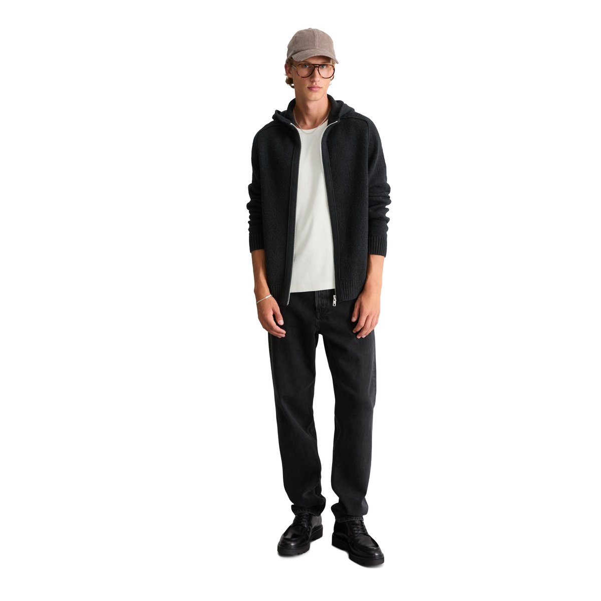 Sweat à capuche en maille bouclée, coupe classique en mélange de coton bio noir, MARC O’POLO DENIM