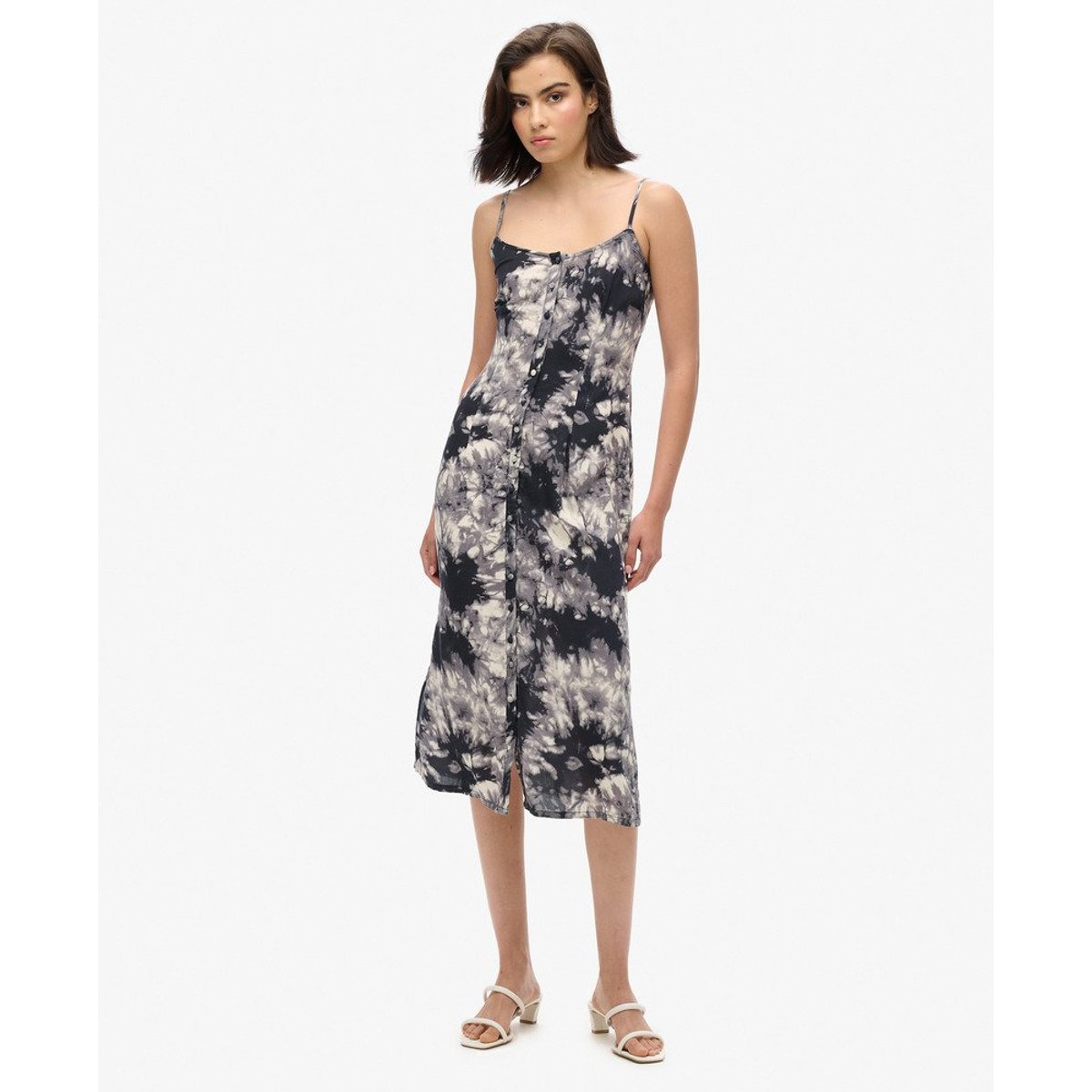 Robe caraco mi-longue boutonnée imprimée imprimé grunge tie dye, SUPERDRY