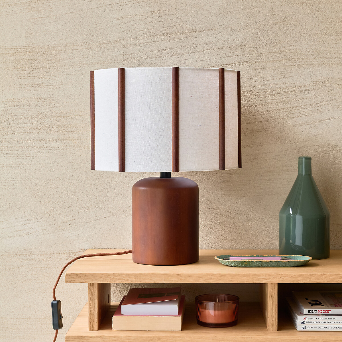 Lampe à poser en hévéa et lin, Vintela marron, LA REDOUTE INTERIEURS