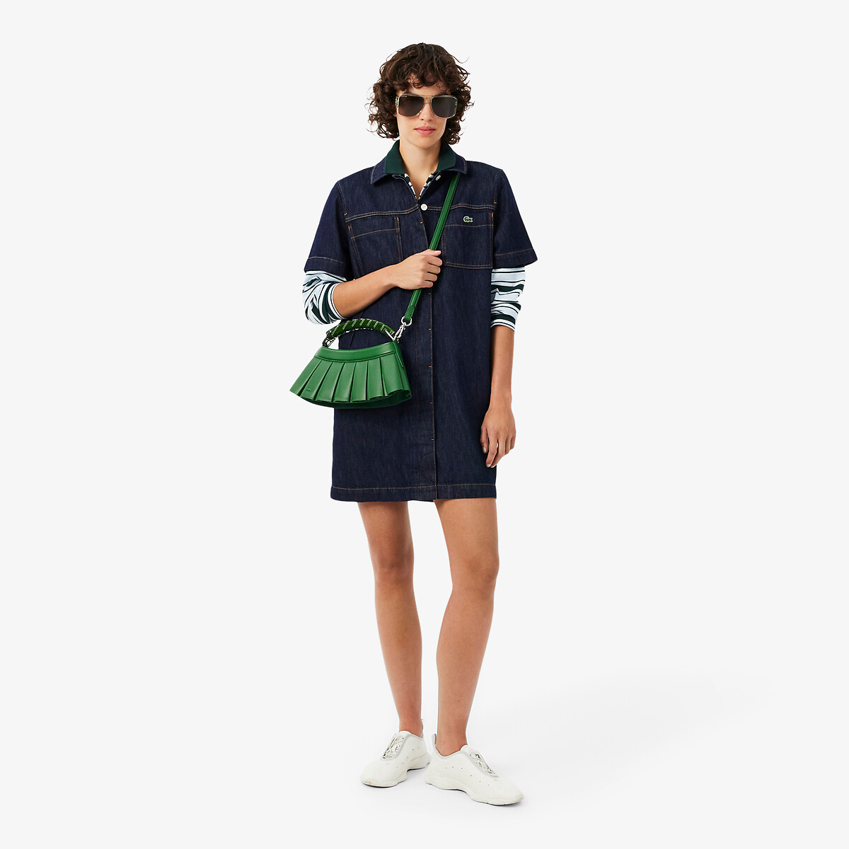 Kurzes Denim-Kleid im Polo-Stil mit kurzen Ärmeln natur, LACOSTE