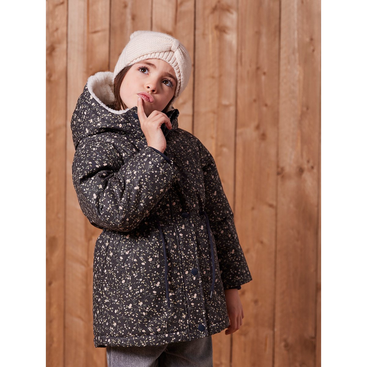 Bonnet en maille côtelée avec noeud fantaisie beige chiné, VERTBAUDET