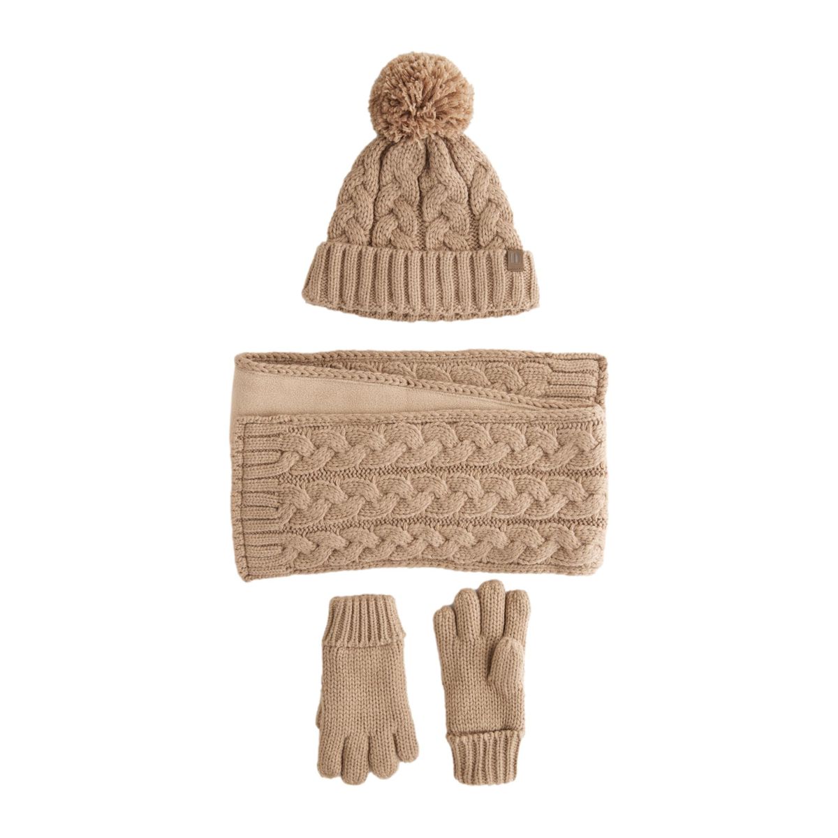 Bonnet, gants et écharpe, 3 pièces tricot torsadé neutre, NEXT