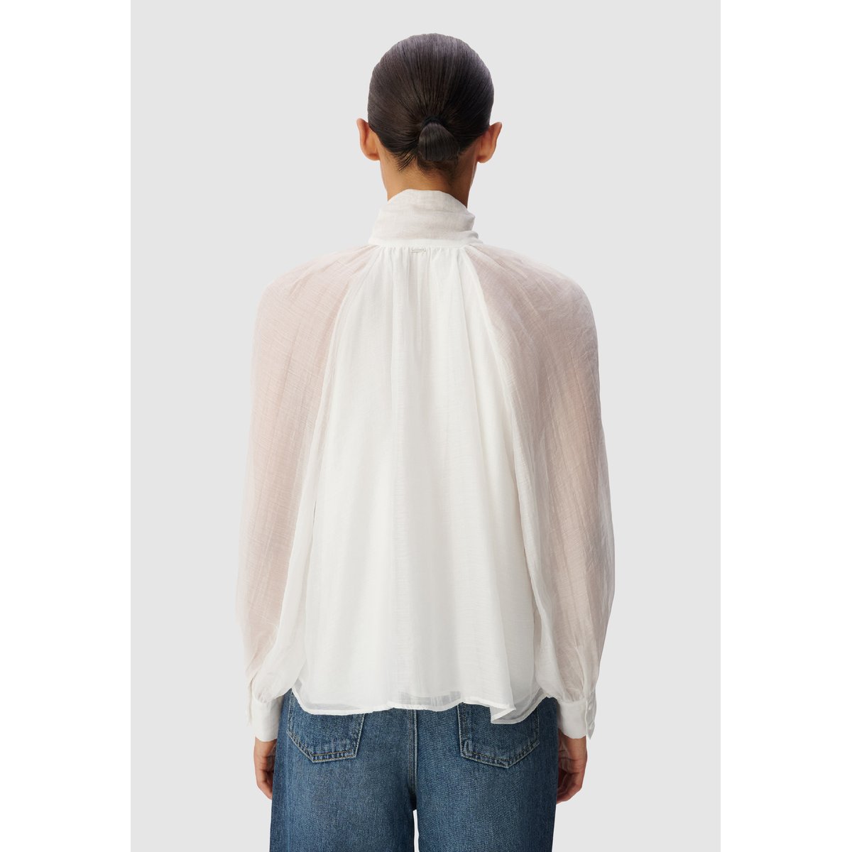 Blouse col lavallière manches ballon blanc cassé, IKKS