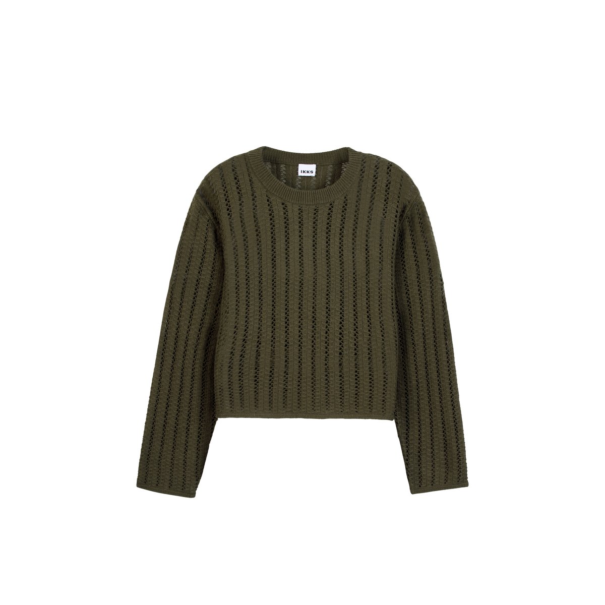 Pull tricot ajouré vert kaki, IKKS