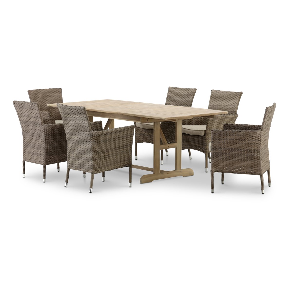 Salon de jardin, 6 chaises, JAVA L. & BOLONIA bois clair, DEFORA HOME