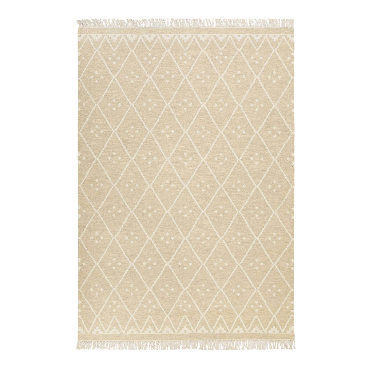 Tapis tissé main en laine motif losange ,  VERMONT crème beige, WECON HOME
