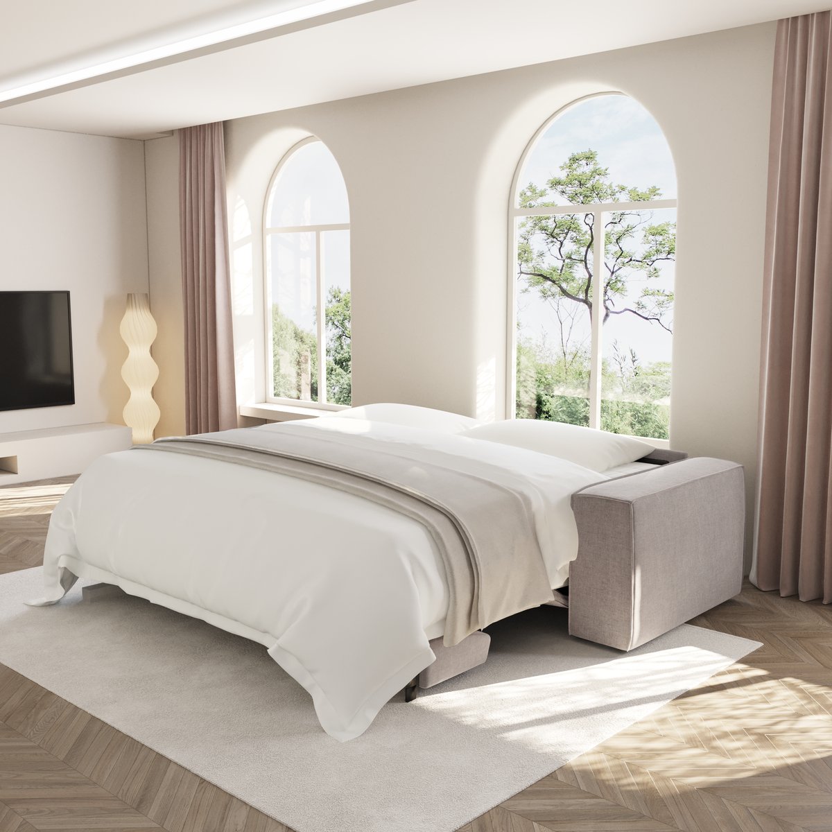 Canapé convertible express 160cm 3 places en velours JOAN taupe, SIA HOME