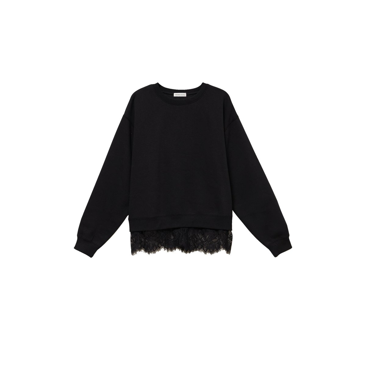 Sweat droit col rond détail dentelle noir, CACHE CACHE
