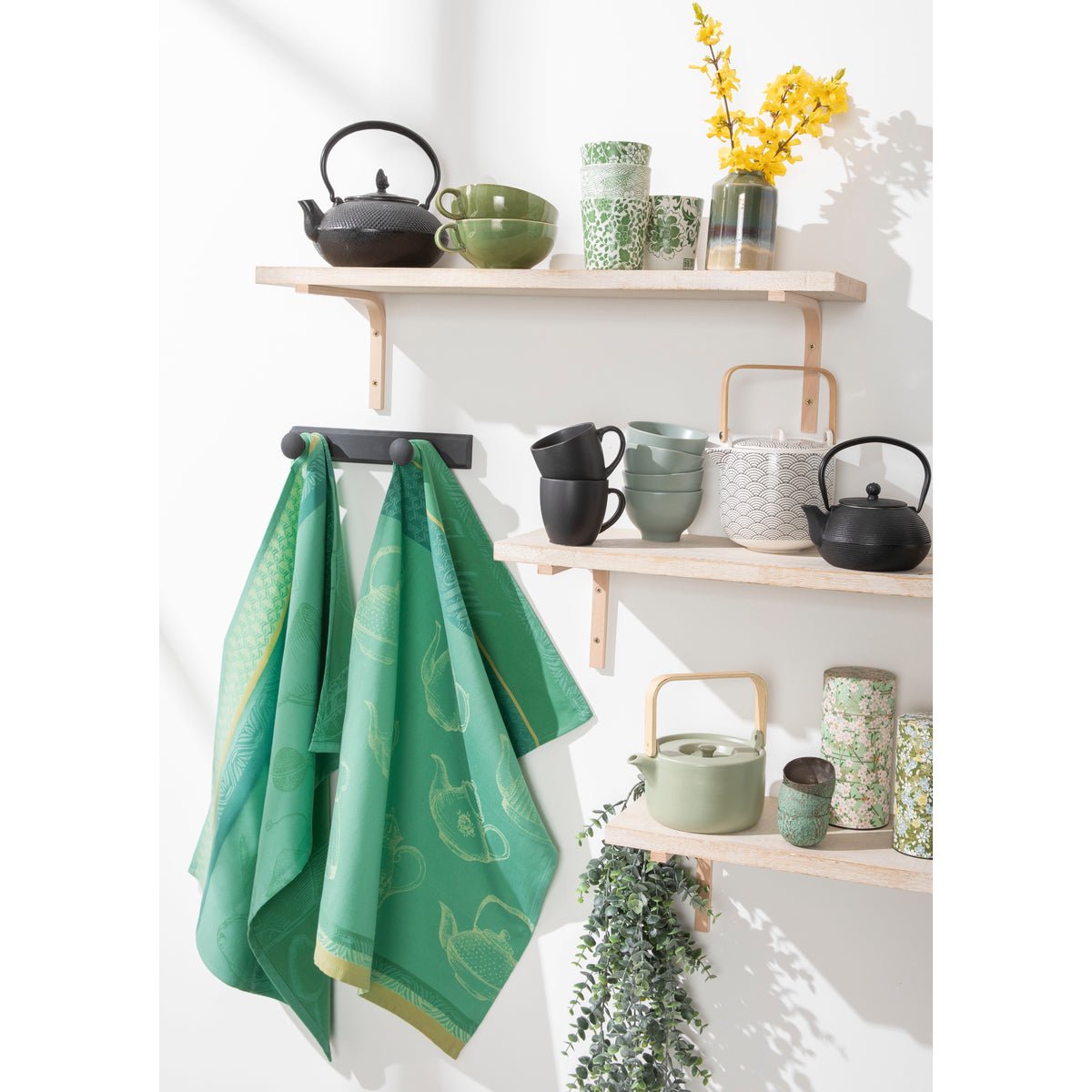 Torchon jacquard en coton MÉLI MÉLO vert, COUCKE