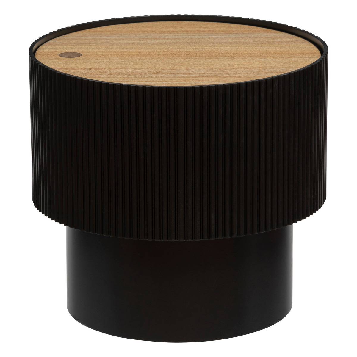 Table d'appoint coffre de rangement plateau amovible placage frêne ENOLA noir, ATMOSPHERA