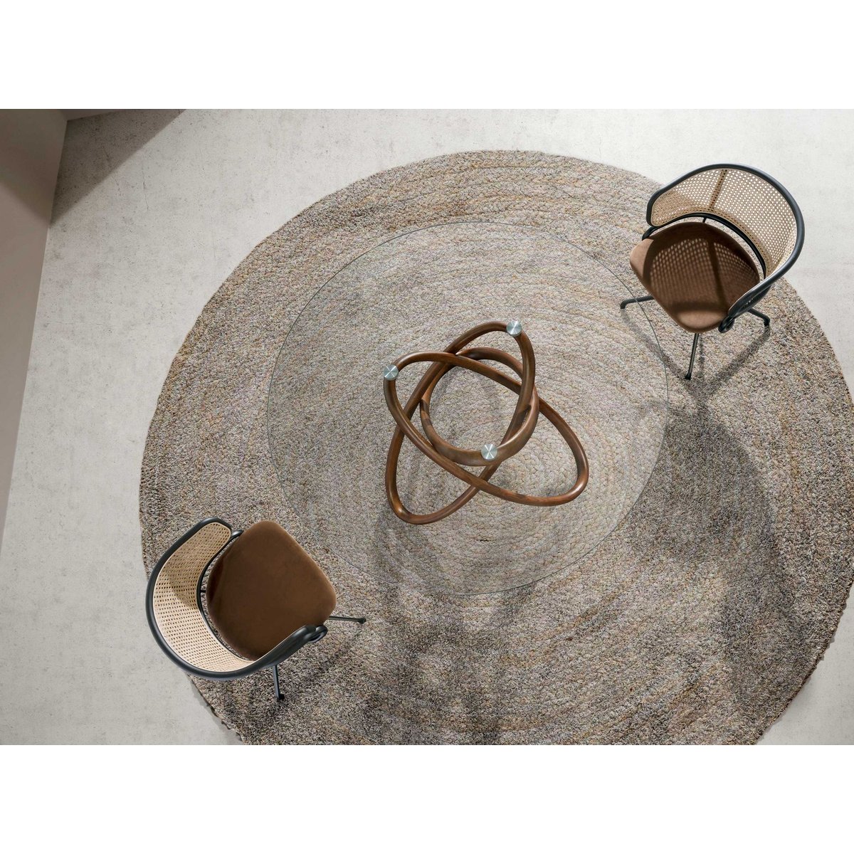 Table à manger ronde verre trempé et noyer verre | noyer, ANGEL CERDA