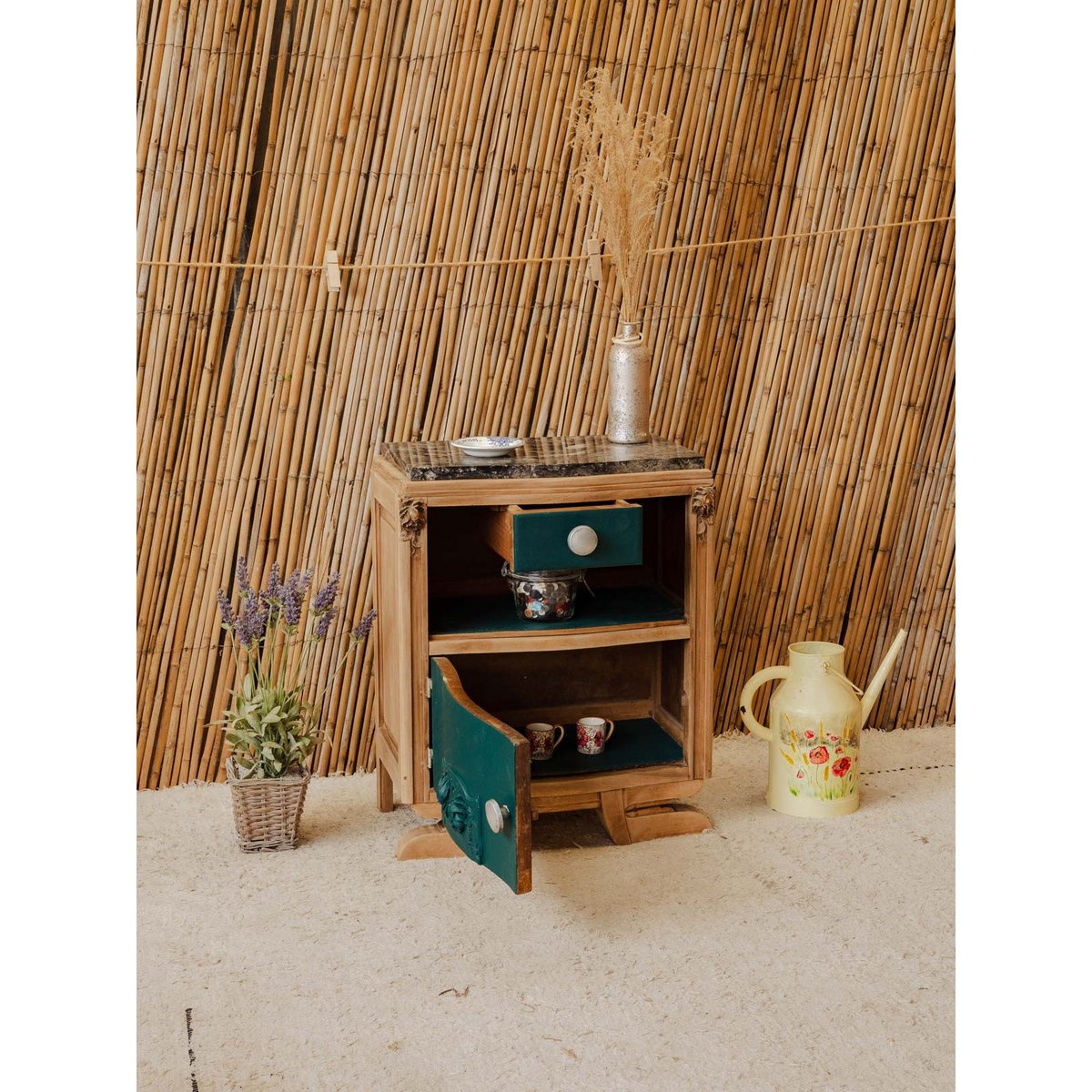 Petit buffet en bois et marbre Gilbert N°1879 - Bon état bois clair, DEBONGOUT