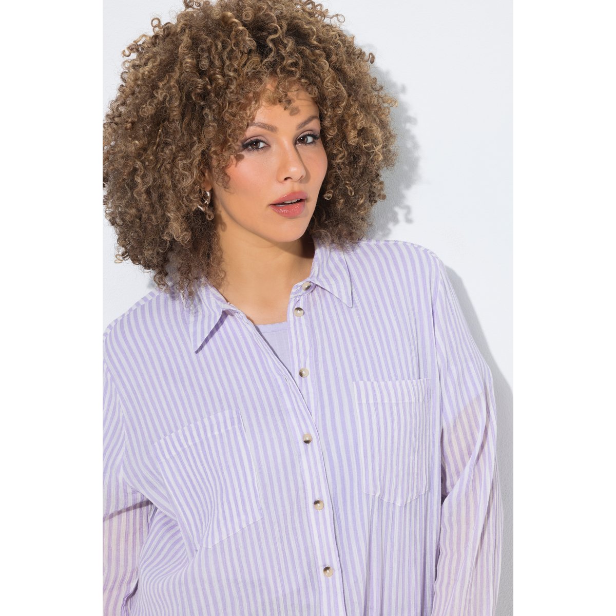 Chemisier rayé en crêpe violet vif, ULLA POPKEN
