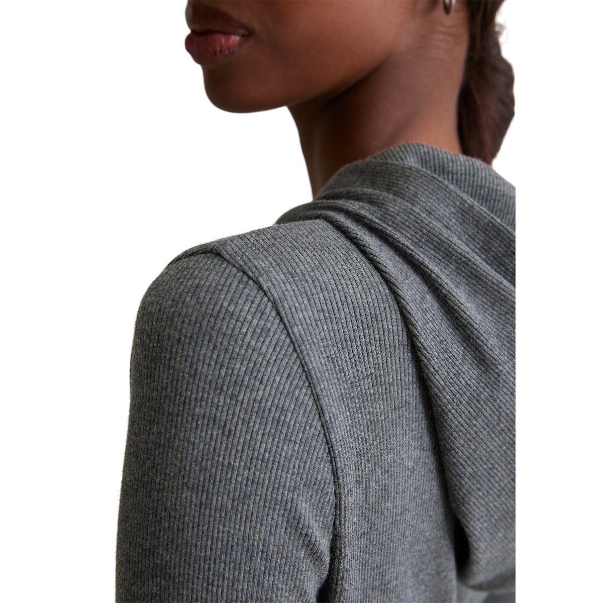 T-shirt long à capuche slim en jersey côtelé doux gris, MARC O’POLO DENIM