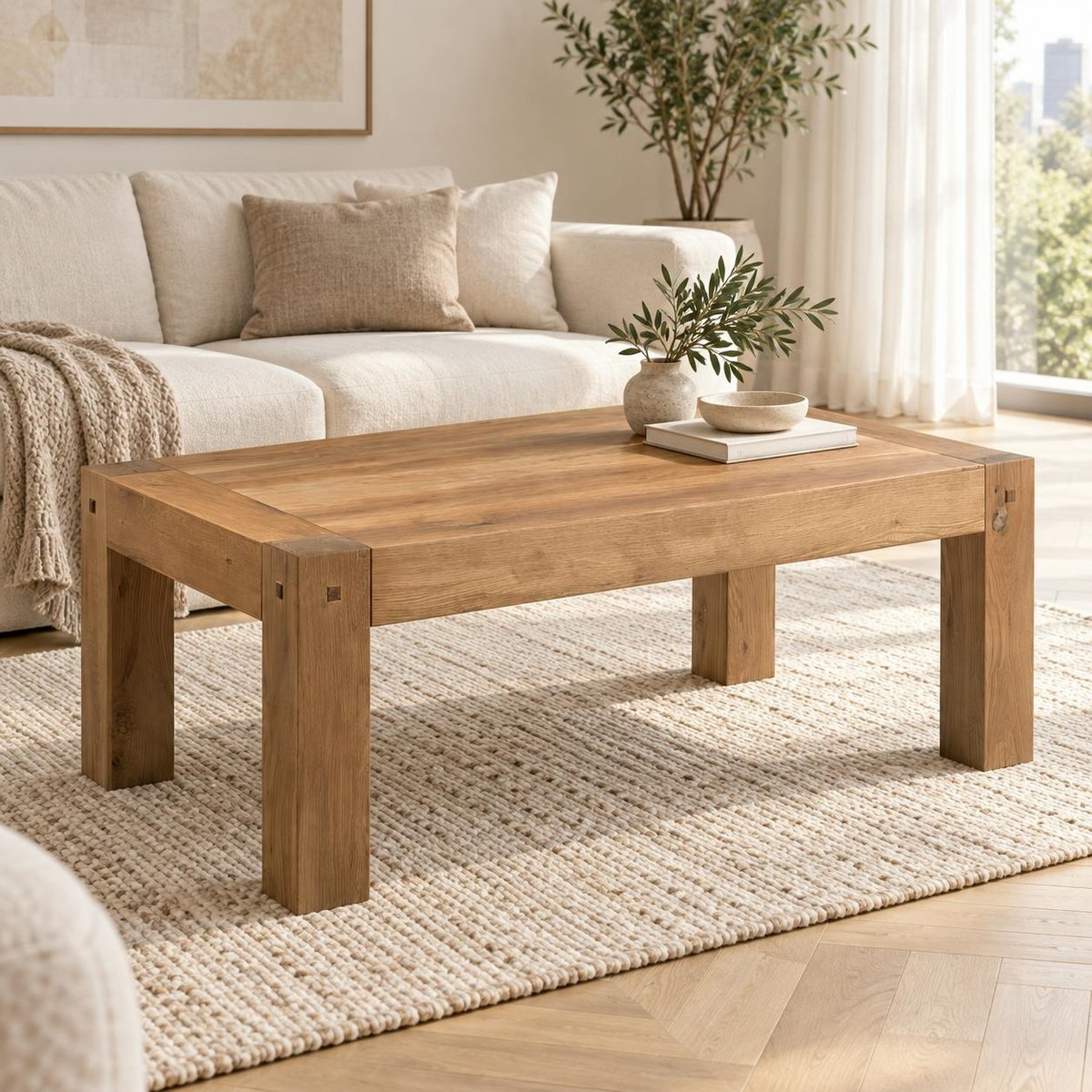 Table basse rectangulaire chêne massif naturel finition huilée 120x70cm FJORD bois naturel, PIER IMPORT