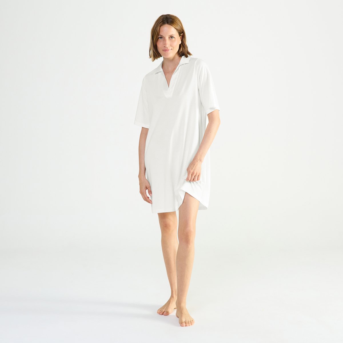 Chemise de nuit courte col polo en jersey ENVOUTANTE ecru, LAURENCE TAVERNIER