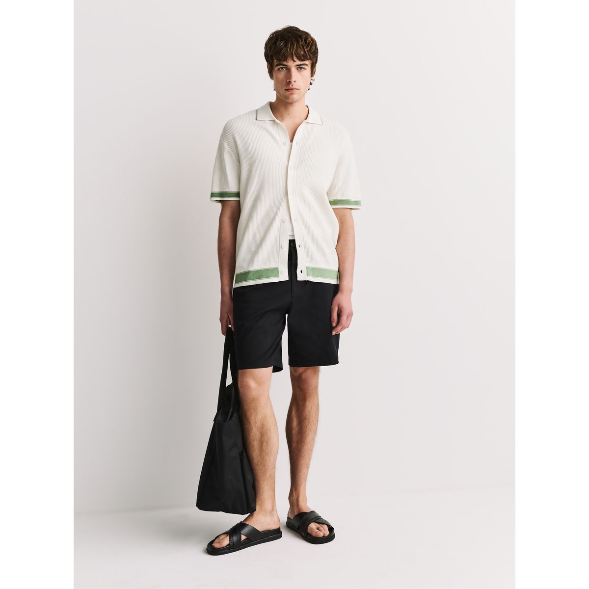 Chemise en maille côtelée texturée à liserés blanc écru, NEXT