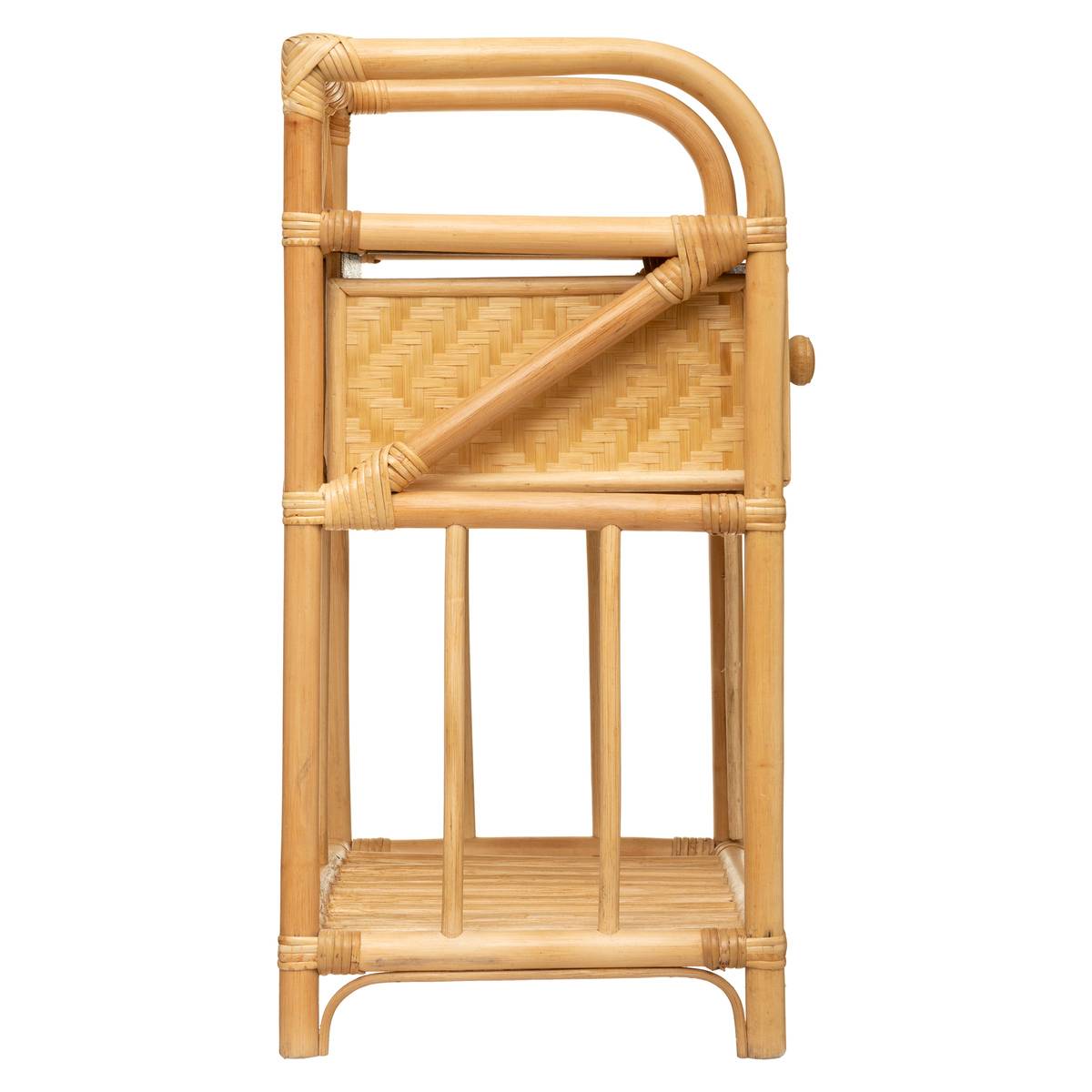Table de chevet 1 tiroir 2 étagères rotin AONI beige, ATMOSPHERA