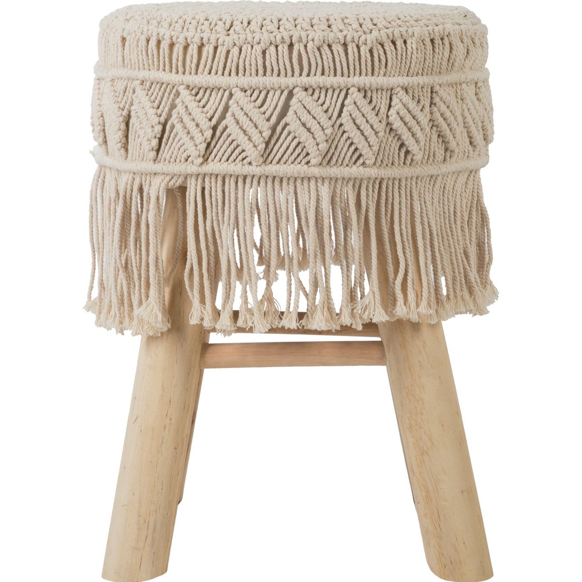 Tabouret décoratif en macramé IRAM beige, ATMOSPHERA