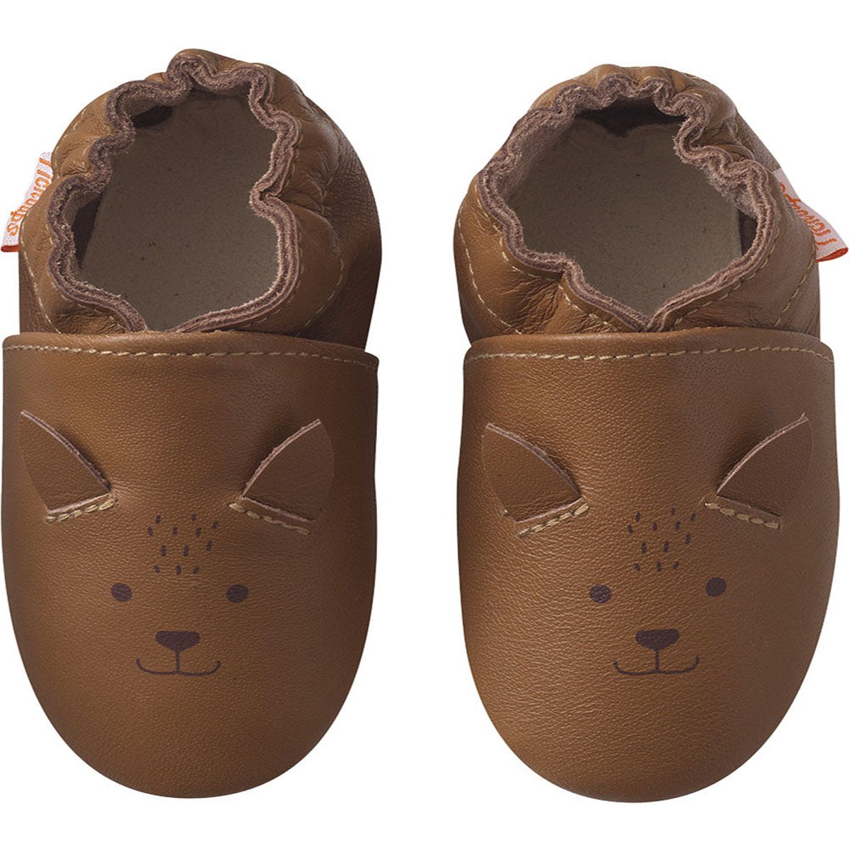 Chaussons cuir souple Lazard le renard marron, TICHOUPS