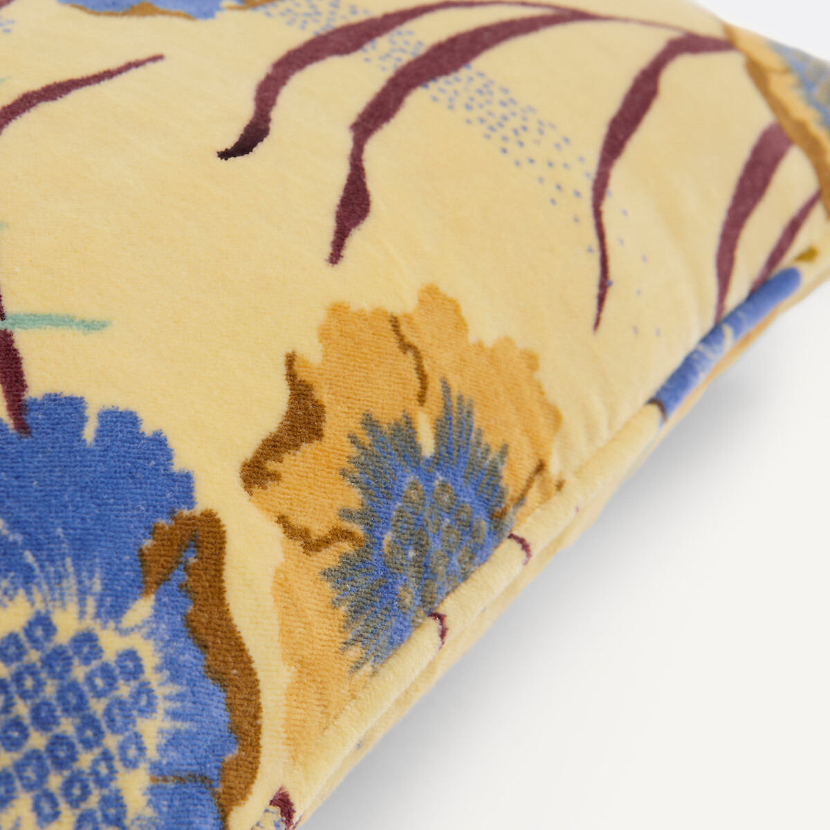 Housse de coussin rectangulaire 50x30, en velours de coton imprimé, MOWAN imprimé fond jaune, LA REDOUTE INTERIEURS