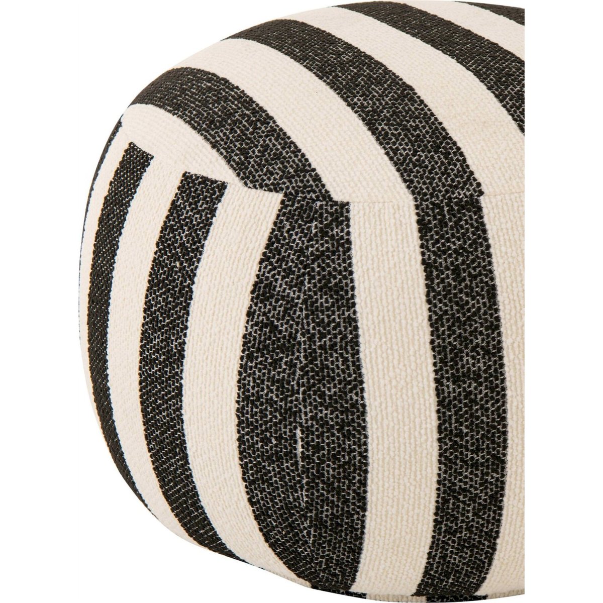 Pouf rond rayé en tissu noir et blanc cassé, RECOLLECTION