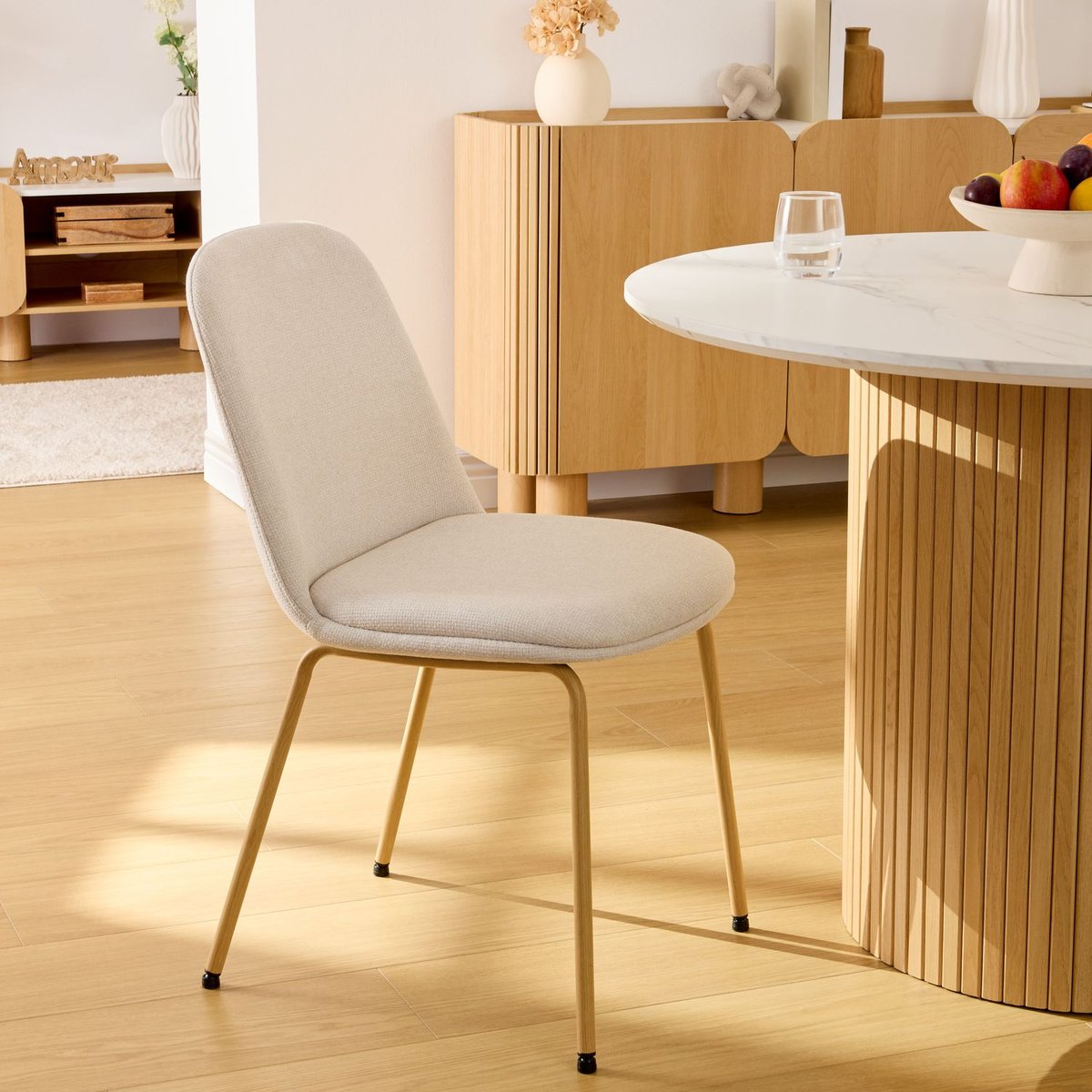 Lot de 4 chaises en tissu et pieds métal NEORA blanc, TOILINUX