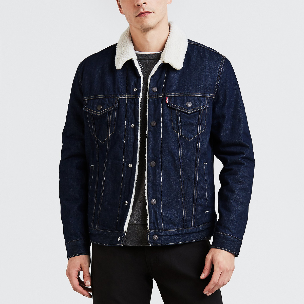 Giacca in denim type 3 sherpa trucker nero berk Levi s La Redoute