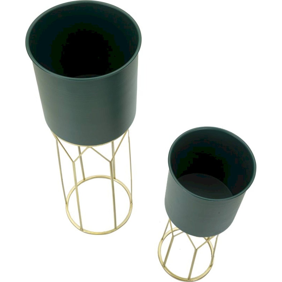 Lot de 2 cache-pots sur pied en fer GLAM vert et or, RECOLLECTION