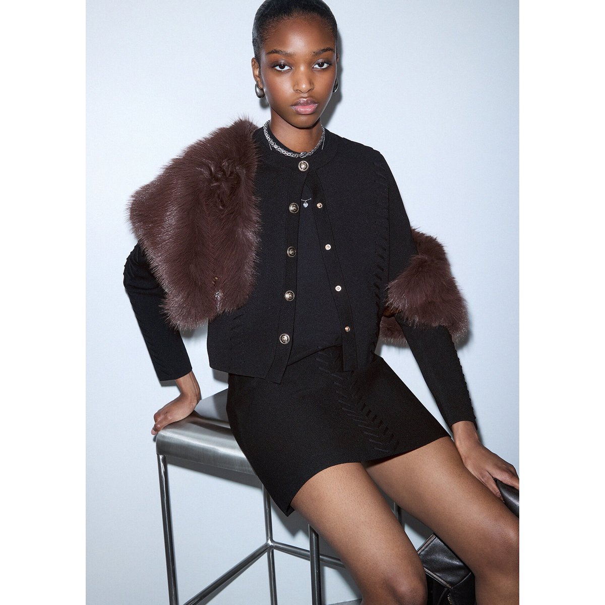 Cardigan avec détails tressés noir, LIU JO