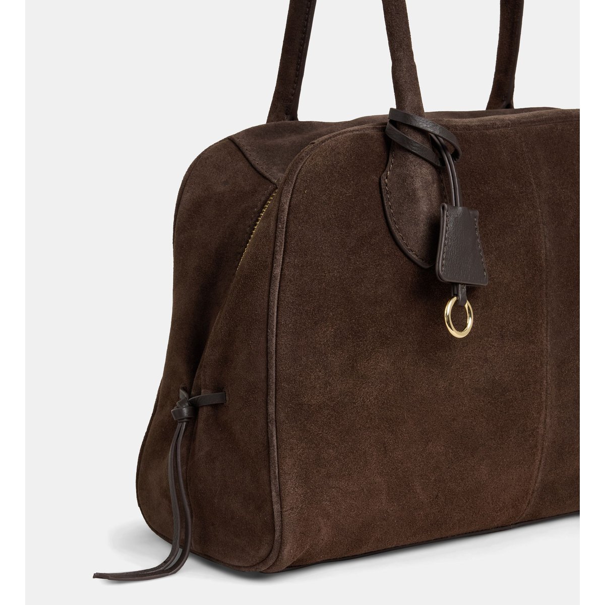Sac à main frida grandes anses cuir suédé marron chocolat, GALERIES LAFAYETTE