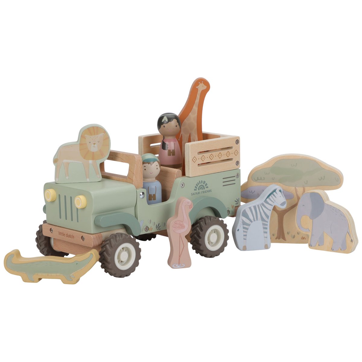 Voiture de Safari et animaux vert, multicolore, bois, LITTLE DUTCH