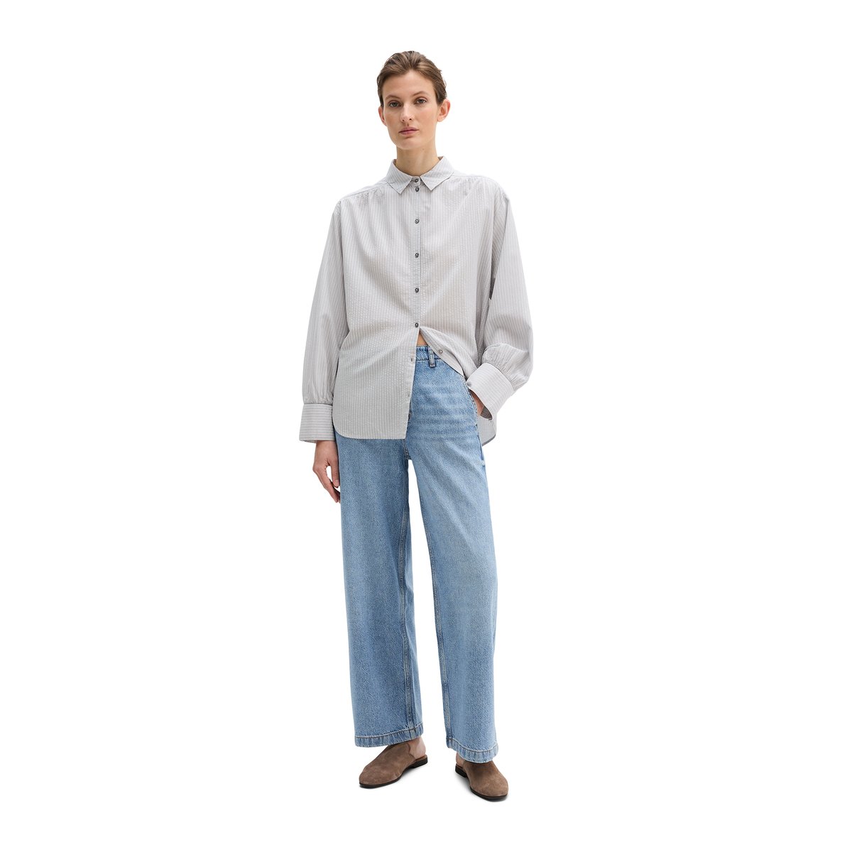 Blouse à rayures relaxed en mélange de coton organique et de viscose bleu clair, MARC O'POLO