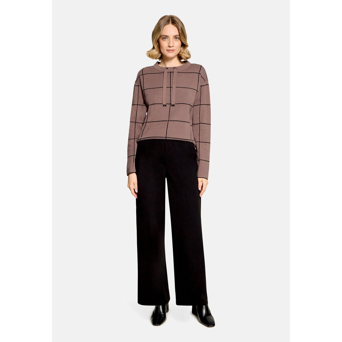 Pull-over en maille à motif jacquard patch taupe/black, BETTY BARCLAY