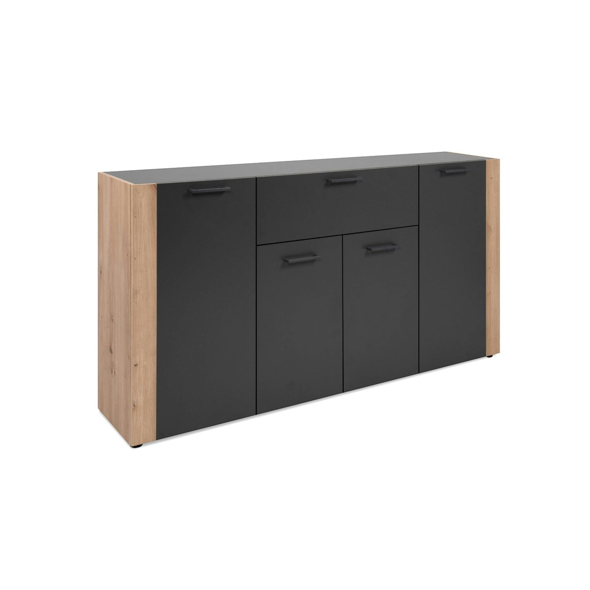 Buffet salle à manger gris foncé 4 portes 1 tiroir ALVA bois naturel, PIER IMPORT