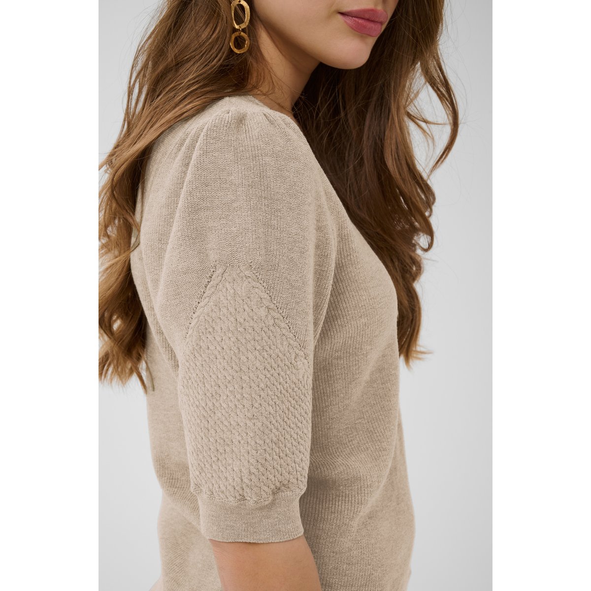 Pullover tricoté beige oat melange, CREAM