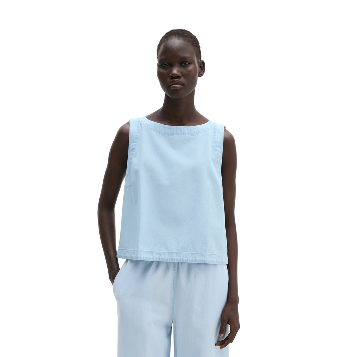 Top chemisier relaxed cropped avec Tencel™ Lyocell bleu clair, MARC O'POLO
