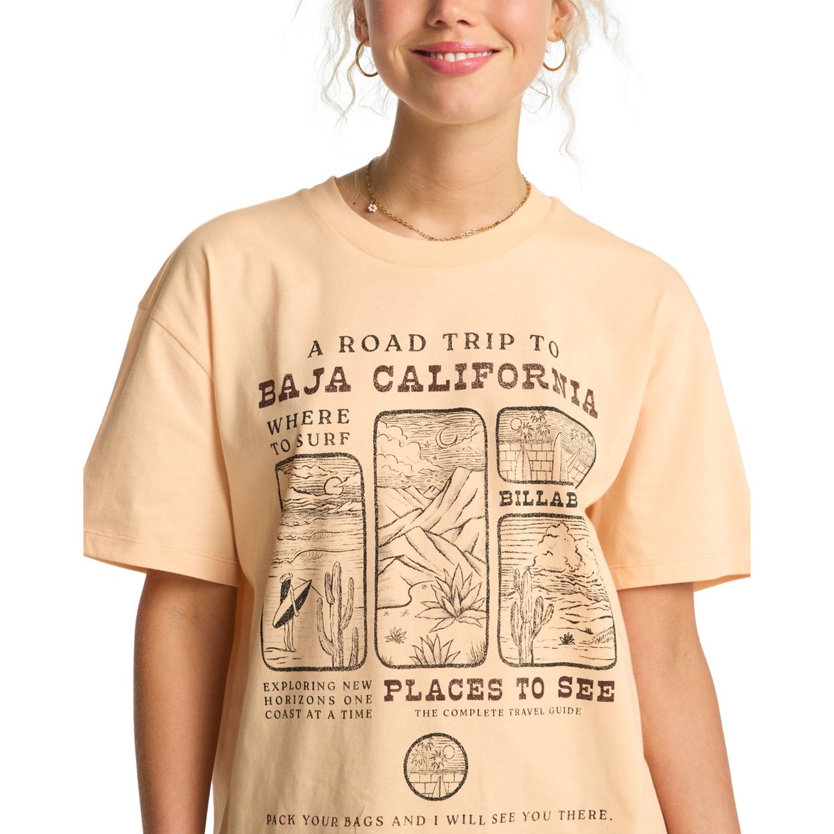 T shirt manches courtes FLYING TO THE MOON orange soft peach, BILLABONG