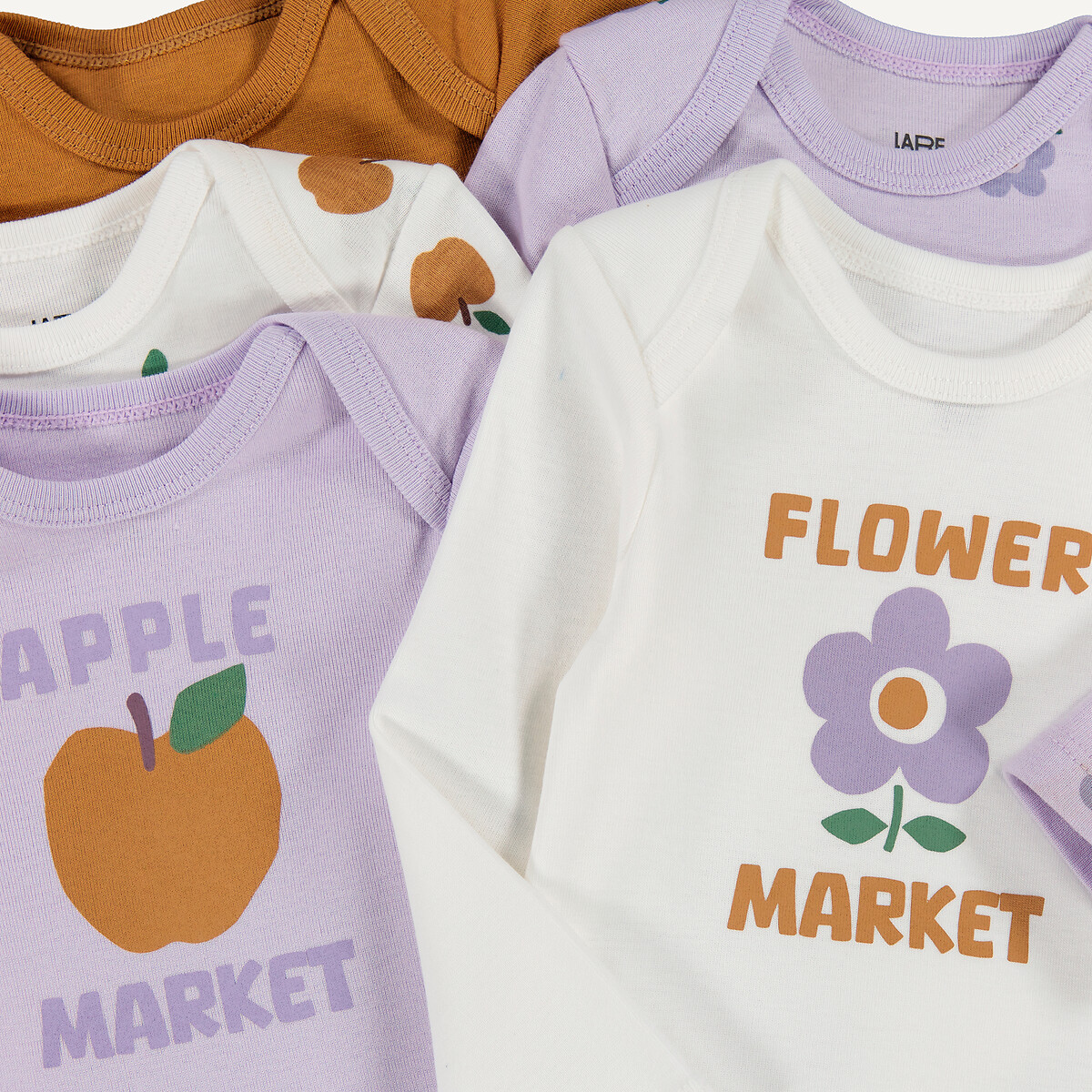 Pack of 5 Bodysuits with Long Sleeves assorted, LA REDOUTE COLLECTIONS